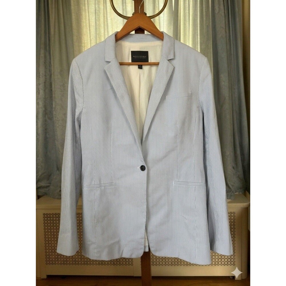 Banana Republic women’s long and lean blazer coat blue Stripe Tall XL Lined